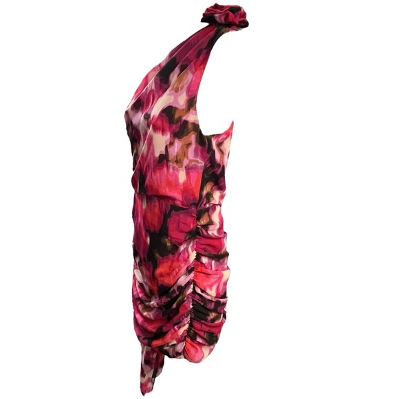 Forever 21 One Shoulder Dress Size M Pink Black Abstract Ruched Bodycon Sexy New - Picture 5 of 11